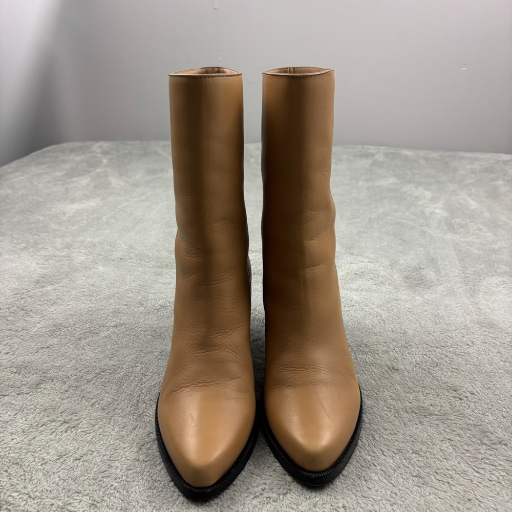 Legres Almond Toe Blush Leather Boot Women US 8.5/ EU 39 Beige Block Heel Luxury - Picture 3 of 13